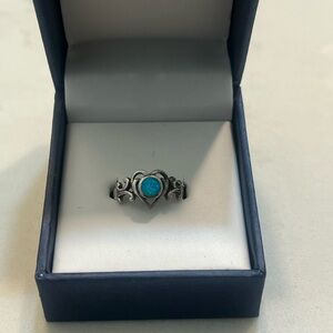 Silver Heart Ring with Turquoise Stone